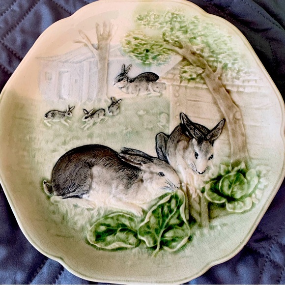 Majollica bunny plates set of 5. Made in France, 1900. - Picture 6 of 16